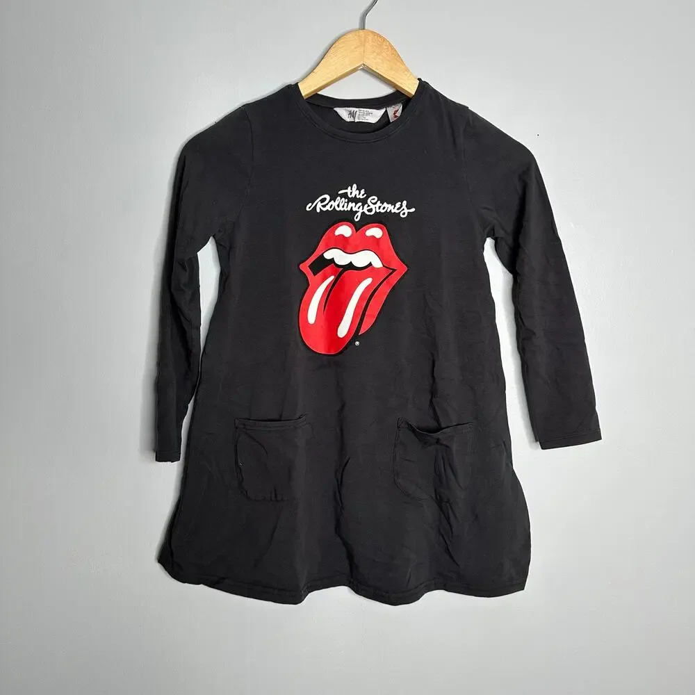 H&M Girl's Rolling Stones Long Sleeve A-Line Pocket Front Dress‎ Size 10